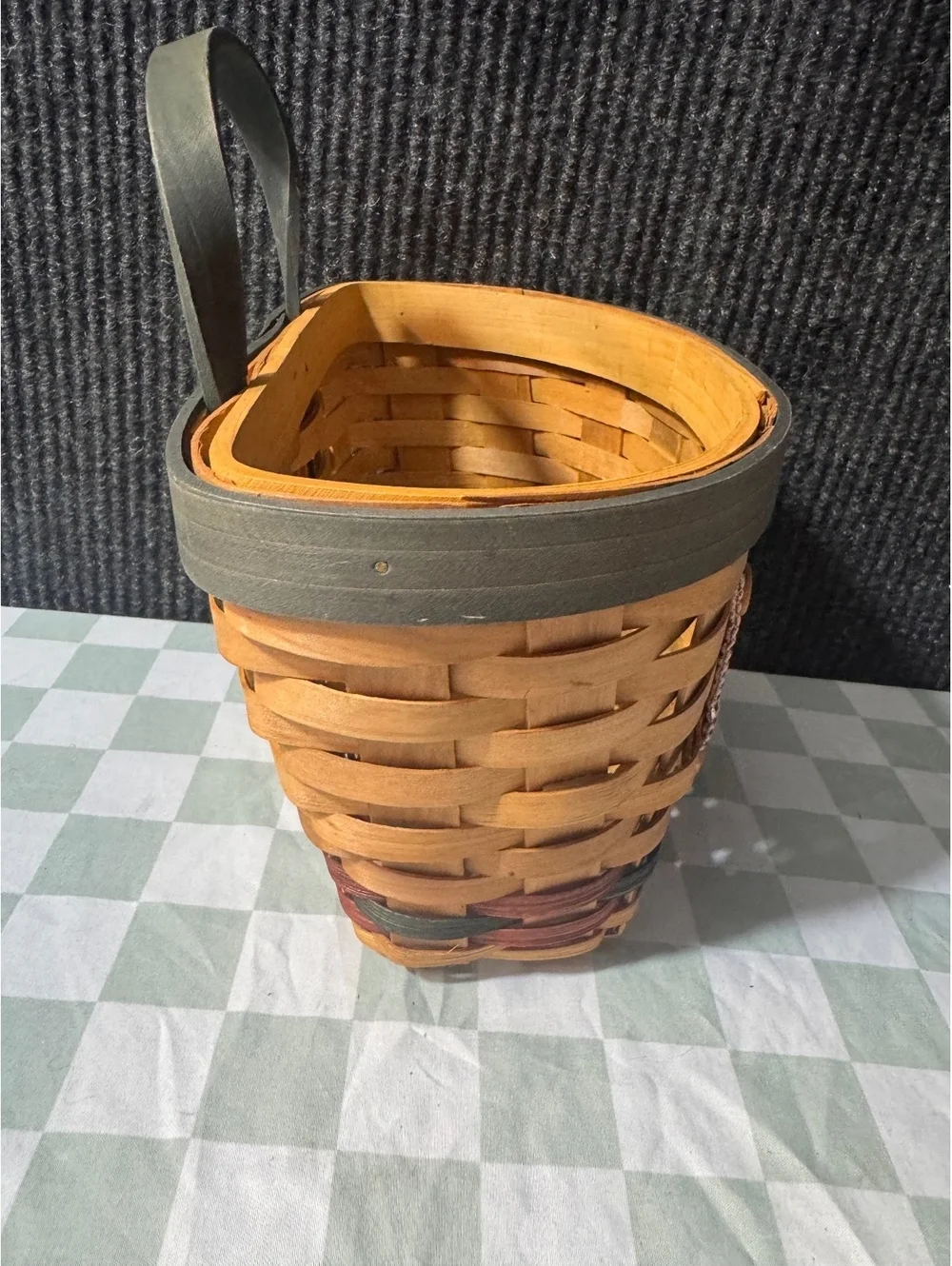 Vintage Woven Basket with American Flag Patch and Handle